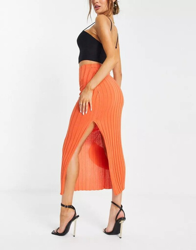 Pretty Lavish – юбка-миди из легкого трикотажа оранжевого цвета, однотонная