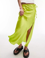 Желтая асимметричная юбка миди с разрезом и завязками Topshop
