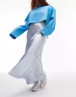 Голубая асимметричная атласная юбка макси Topshop Curve