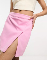 Элегантная мини-юбка нежно-розового цвета с разрезом спереди Something New X Flamefaire
