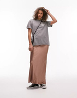Серо-коричневая атласная юбка макси асимметричного кроя Topshop