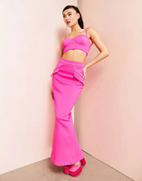 Комбинированная юбка макси с карманом, украшенным стразами, ASOS розового цвета