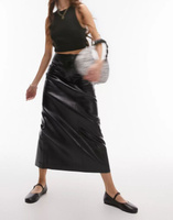 Черная юбка миди из искусственной кожи Topshop со змеиным принтом