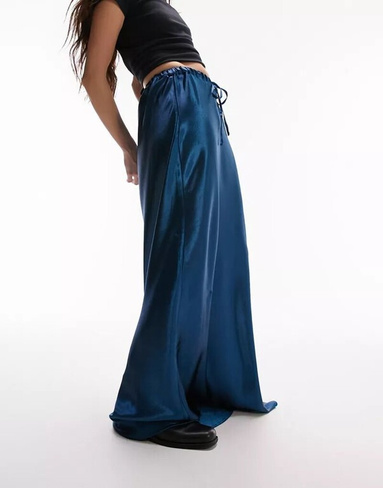Синяя сапфировая юбка макси из жидкого атласа Topshop