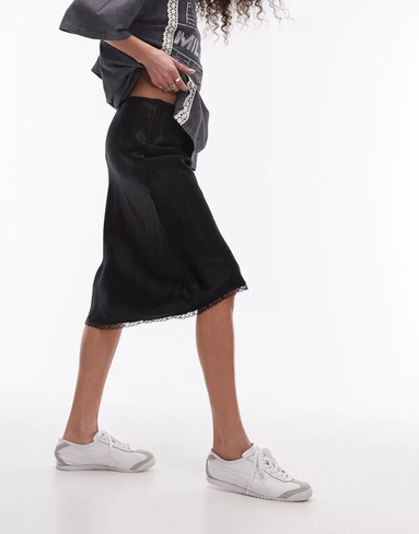 Черная юбка с кружевной отделкой Topshop в стиле 90-х годов