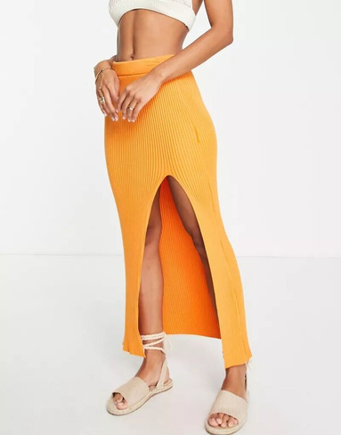 Оранжевая юбка миди в рубчик с высоким разрезом NA-KD x Susanna Wurz