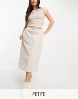 Эксклюзивная юбка карго средней длины Pieces Petite цвета экрю с кулиской и пуговицами