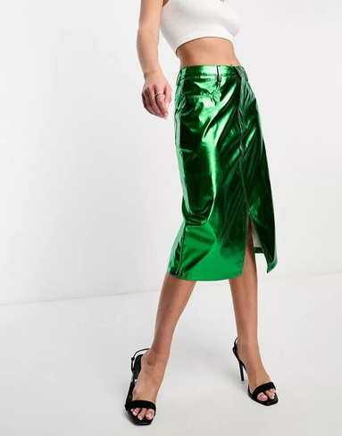 Зеленая юбка миди цвета металлик Amy Lynn Lupe Beetle