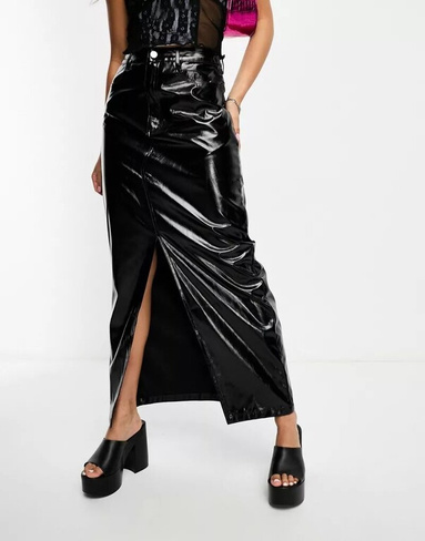 Черная длинная юбка цвета металлик Amy Lynn Lupe с разрезом спереди