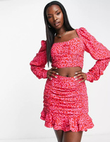 Эксклюзивная мини-юбка в розово-красном леопардовом принте с рюшами и оборками от Collective the Label