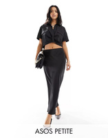 Черная асимметричная атласная юбка-комбинация миди ASOS DESIGN Petite