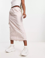 Розовая длинная юбка с боковыми рюшами и карманами-карго ASOS