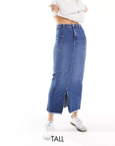 Vero Moda – джинсовая юбка макси темно-синего цвета с разрезом по низу спереди и боковыми карманами