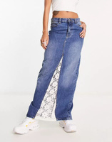 Длинная джинсовая юбка Tammy Girl в стиле 90-х с кружевной вставкой