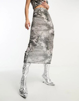 Комбинированная сетчатая юбка миди с принтом в стиле ренессанс ASOS