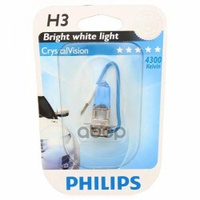 Лампа Галогенная Блистер 1Шт H3 12V 55W Cristal Vision (4300K, Излучают Яркий Белый Свет) Philips арт. 12336CVB1