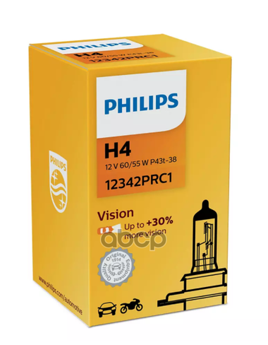 Лампа 12V H4 60/55W +30% Philips Premium 1 Шт. Картон 12342Prc1 Philips арт. 12342PRC1