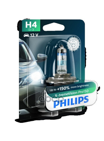 Лампа Галогенная H4 12V X-Treme Vision Pro150 1Шт Блистер (Яркость +150%) Philips арт. 12342XVPB1