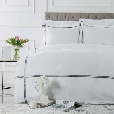 Комплект постельного белья Karaca Home White Collection Серый атласный комплект из перкаля в полоску с двойным пододеяль